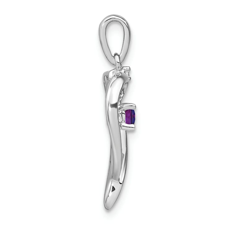 Rhodium Over 14k White Gold Amethyst and Diamond Heart Pendant