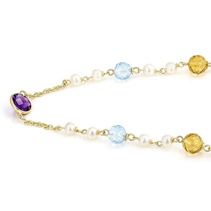 Multi-Gem 14k Yellow Gold Necklace 9.63ctw