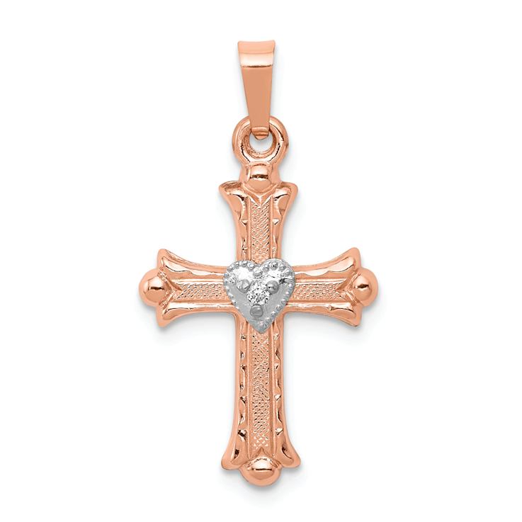 14K Two-tone Gold  Diamond Cross Pendant