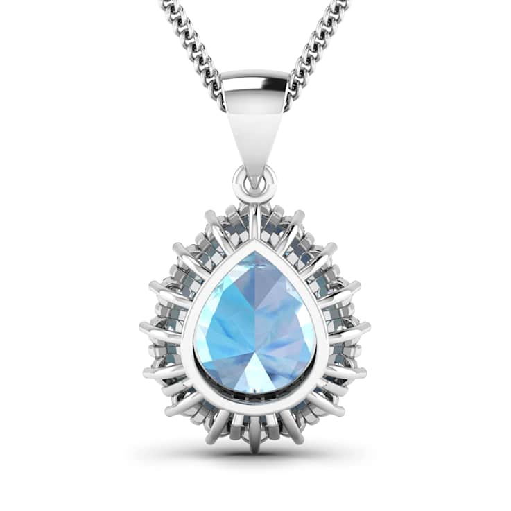 Pear Aquamarine and White Diamond 14K White Gold Pendant with 18 inch
Cable Chain 2.30ctw