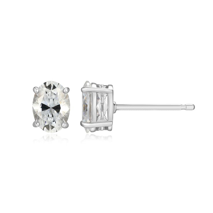 Oval Moissanite Platineve Stud Earrings 1.90ctw DEW