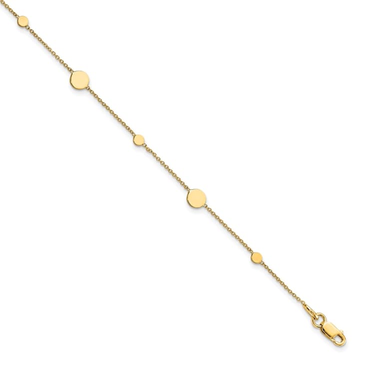 14K Yellow Gold Polished Disc with 1-inch Extension Anklet