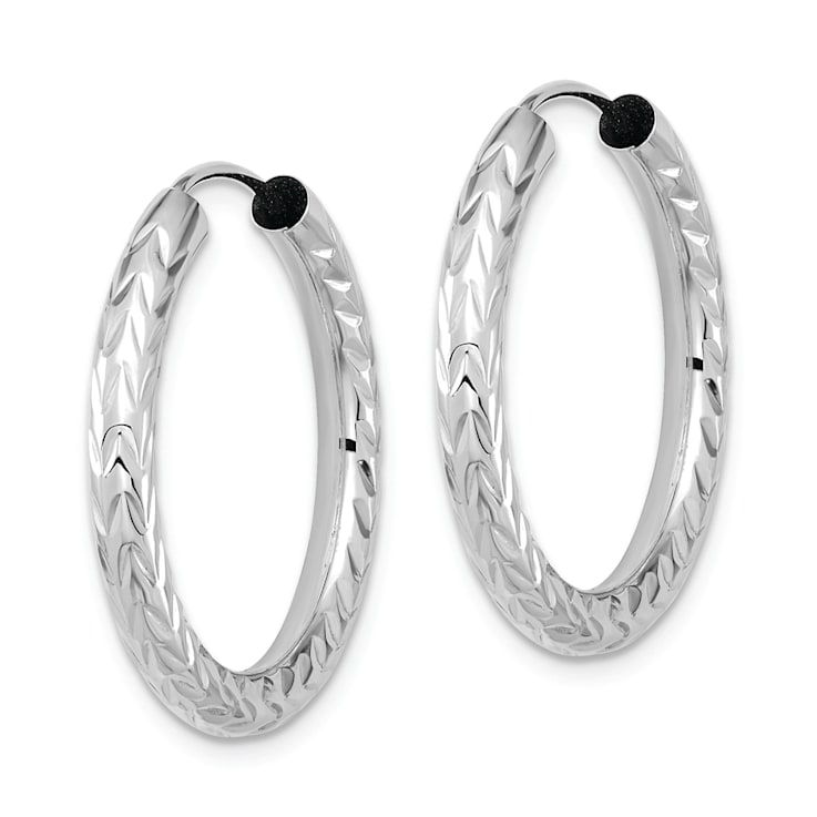 Rhodium Over 14k White Gold Polished and Diamond-cut 1" Endless
Hoop Earrings