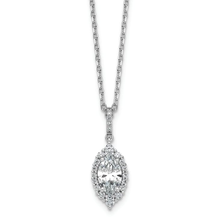 Rhodium Over Sterling Silver Fancy Marquise Cubic Zirconia Halo With 2
Inch Extension Necklace