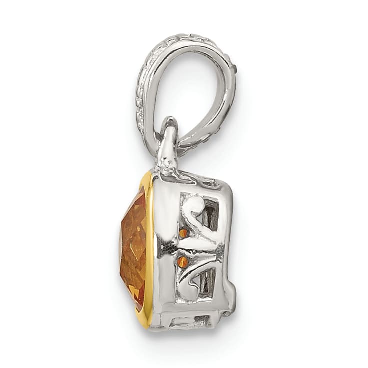 Rhodium Over Sterling Silver with 14k Accent Citrine Pendant
