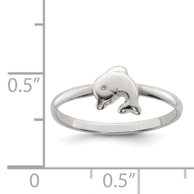 Rhodium Over Sterling Silver Polished Dolphin Children's Ring