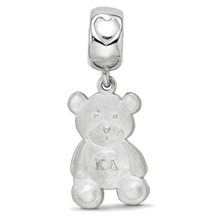 Rhodium Over Sterling Silver LogoArt Kappa Delta Teddy Bear Heart Bead