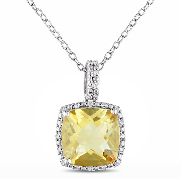 Citrine And Diamond Halo Pendant In Sterling Silver 4.10ctw