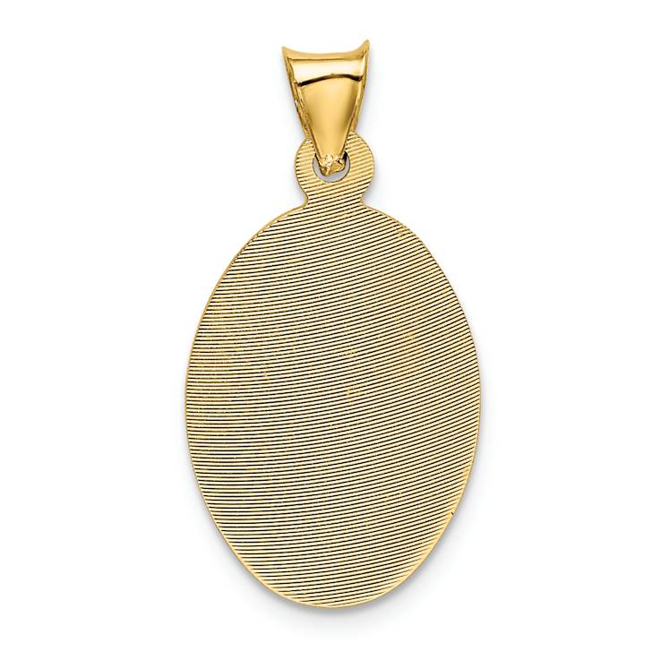 14k Tri-color Gold Satin Diamond-Cut Baptism Oval Pendant