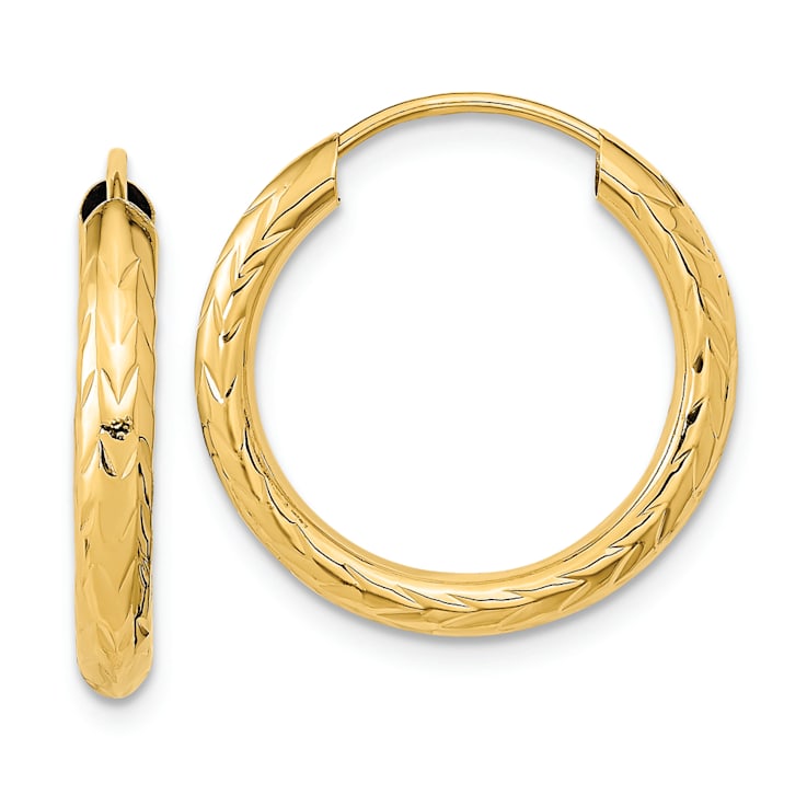 14k Yellow Gold 3/4" Polished and Diamond-Cut Hoop Earrings