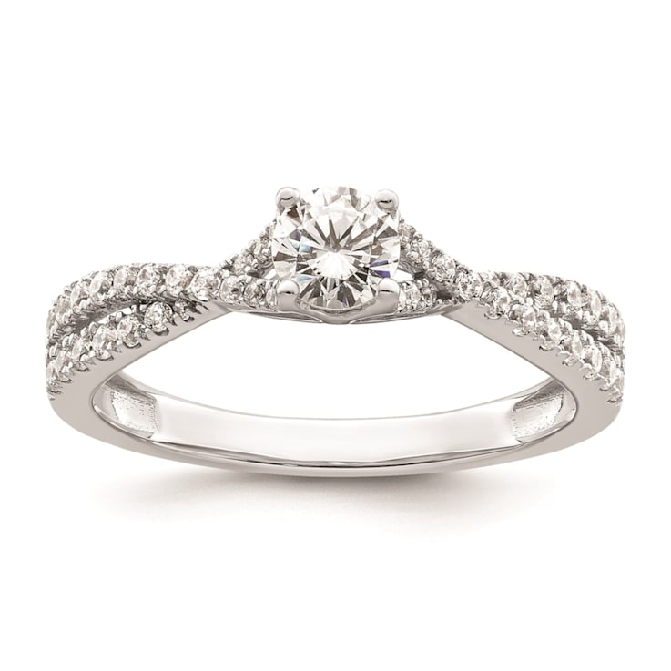 Rhodium Over 14K White Gold Polish Round Diamond Engagement Ring 0.63ctw