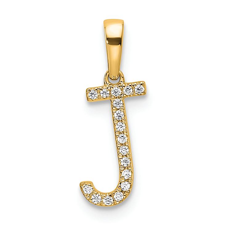14k Yellow Gold Diamond Letter J Initial Pendant