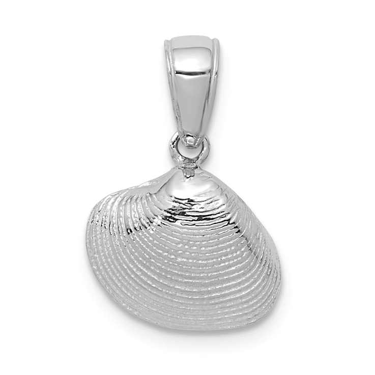 Rhodium Over 14k White Gold Textured Small Clam Shell Pendant