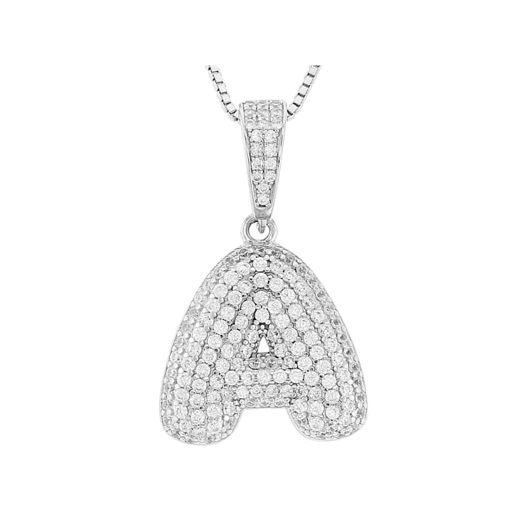 CZ Initial A Bubble Letter Pendant Necklace In Sterling Silver 1.8ctw