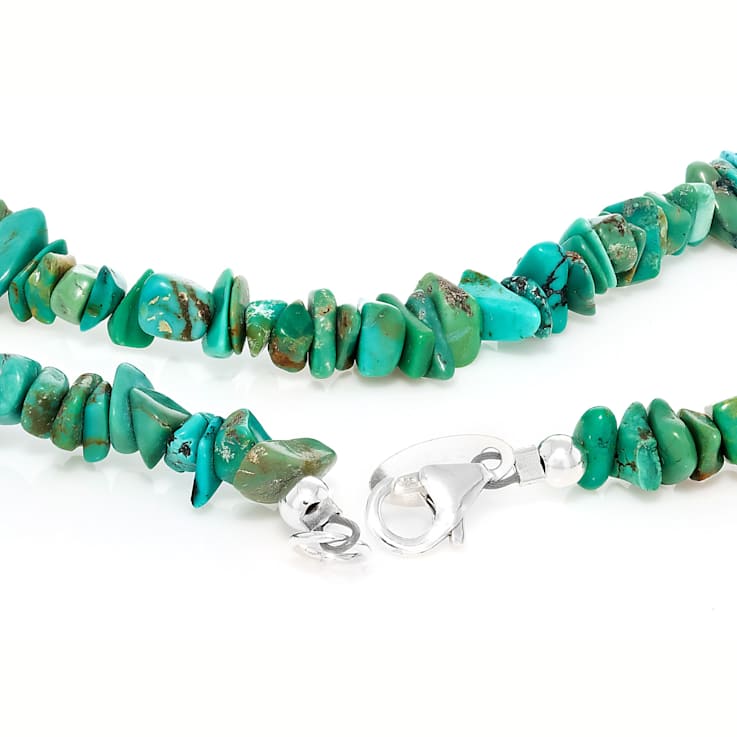 Green Turquoise Chip Strand Necklace In Sterling Silver