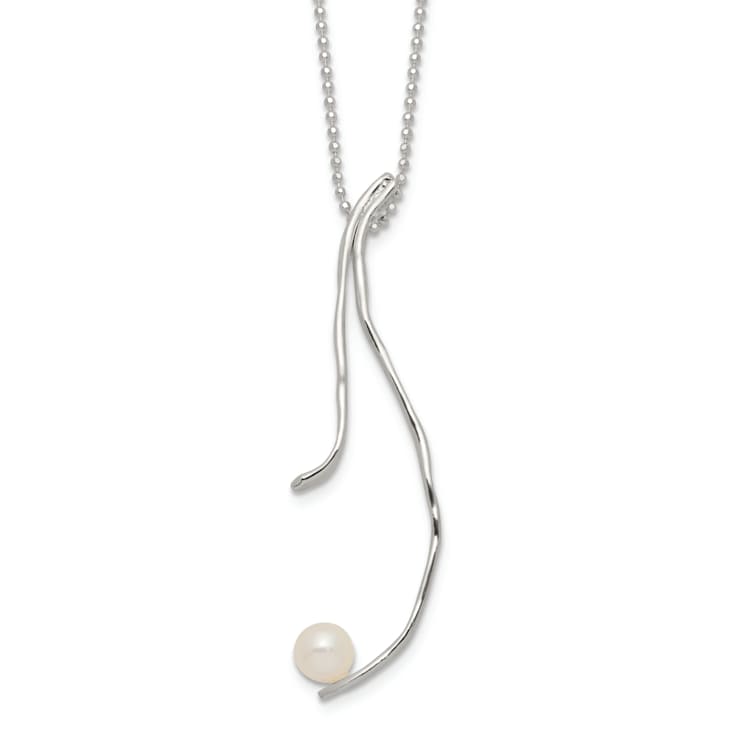 Sterling Silver Polished and Hammered Freshwater Cultured Pearl with
2-inch Extension Necklace
