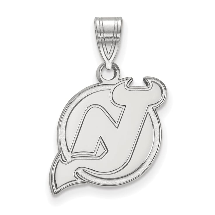 Rhodium Over Sterling Silver NHL LogoArt New Jersey Devils Medium Pendant