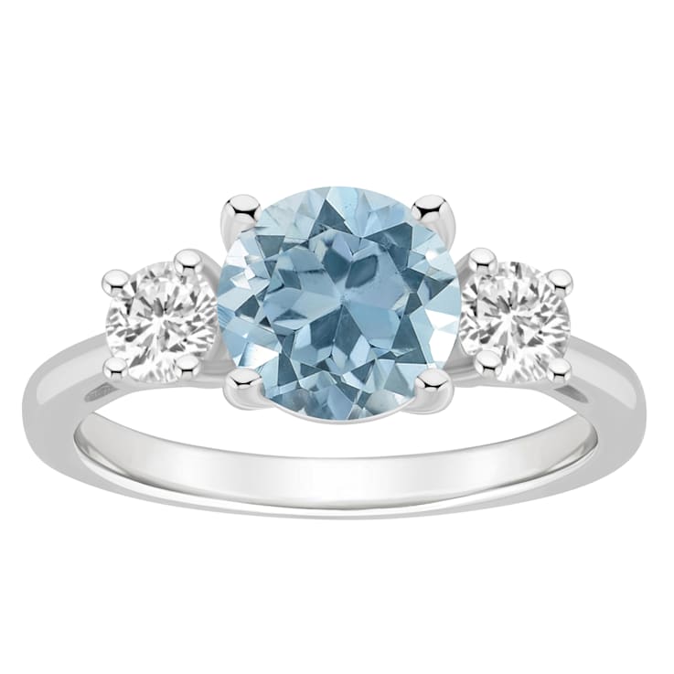 8mm Round Sky Blue Topaz And White Topaz Rhodium Over Sterling Silver
3-Stone Ring