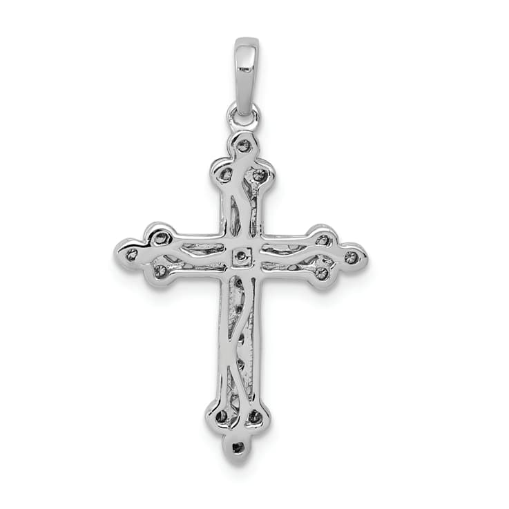 Rhodium Over 14k White Gold Diamond Filigree Budded Cross Pendant