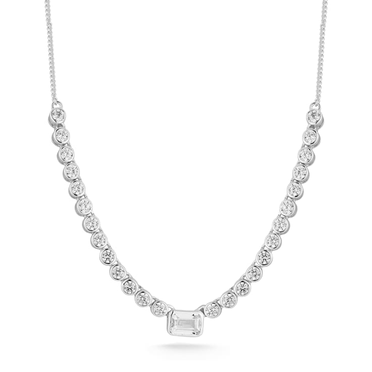Rachel Zoe CZ Tennis Necklace with Rectangle Center Stone in Rhodium
Over Sterling Silver