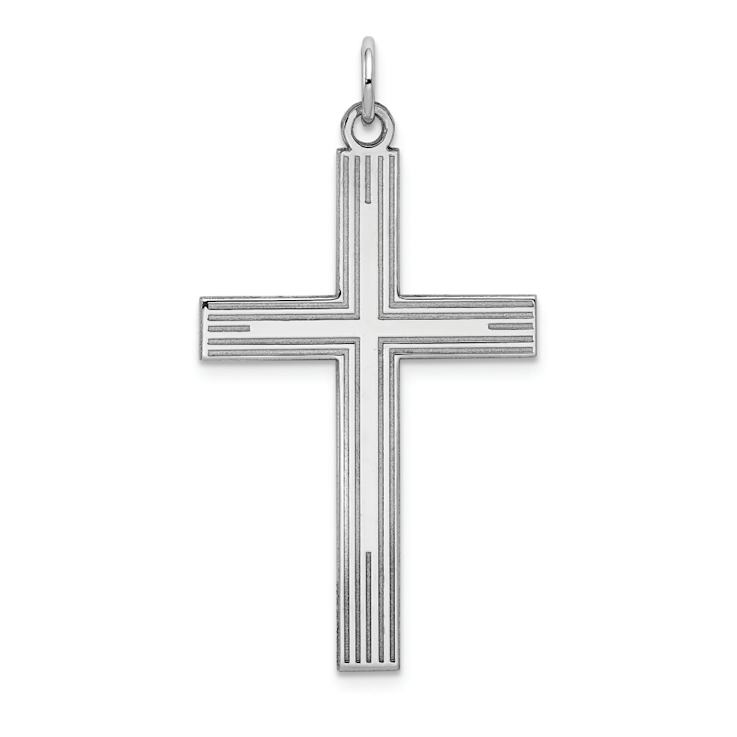 Rhodium Over 14k White Gold Laser Designed Cross Pendant