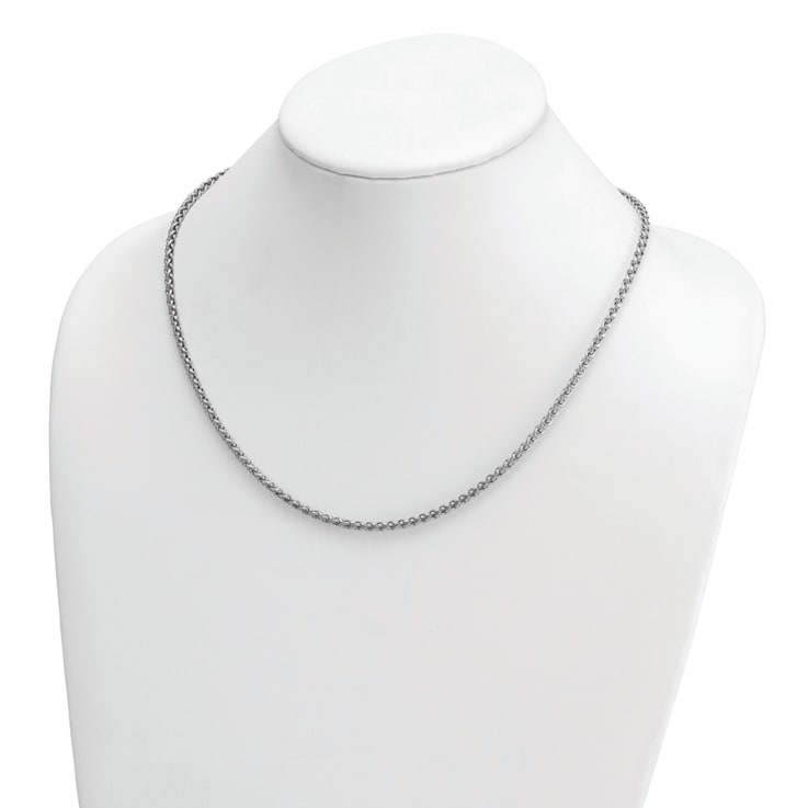 Rhodium Over Sterling Silver 3.0mm Wheat 20 Inch Chain