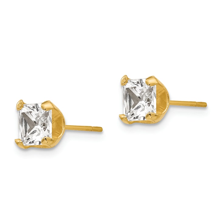 14k Yellow Gold 5mm Square Cubic Zirconia Stud Earrings