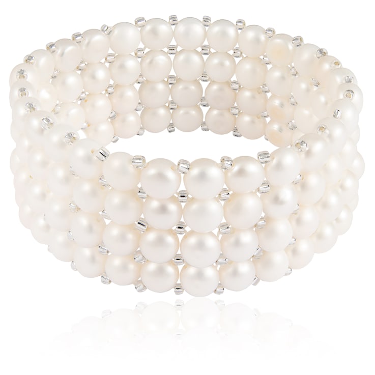 6-7mm White Cultured Freshwater Pearl Silver  Bracelet