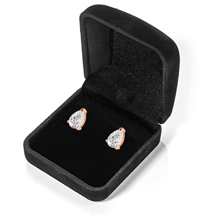 White Cubic Zirconia 14k Rose Gold Studs With Velvet Gift Box 1.00ctw