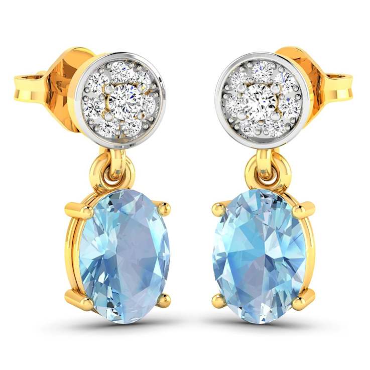 1.02ctw 14K Yellow Gold Aquamarine and White Diamond Halo Earrings