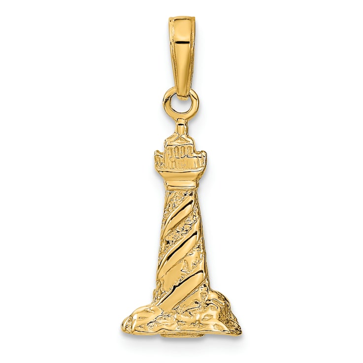 14k Yellow Gold 3D Textured St. Augustine Lighthouse Pendant