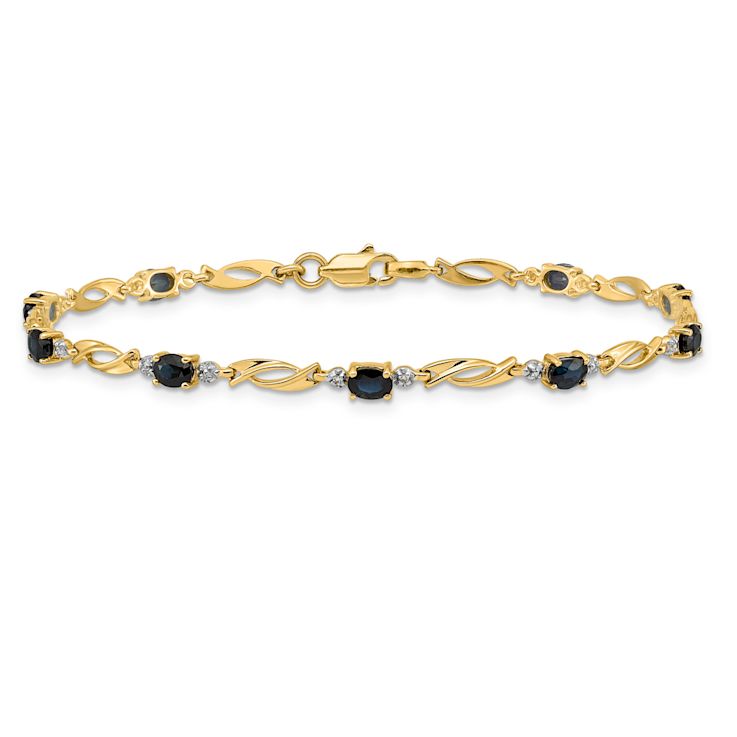 10k Yellow Gold Diamond and Oval Blue Sapphire Bracelet