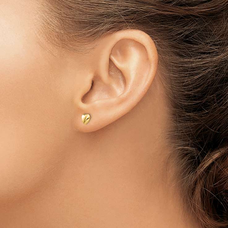 14k Yellow Gold 6mm Polished Heart Stud Earrings