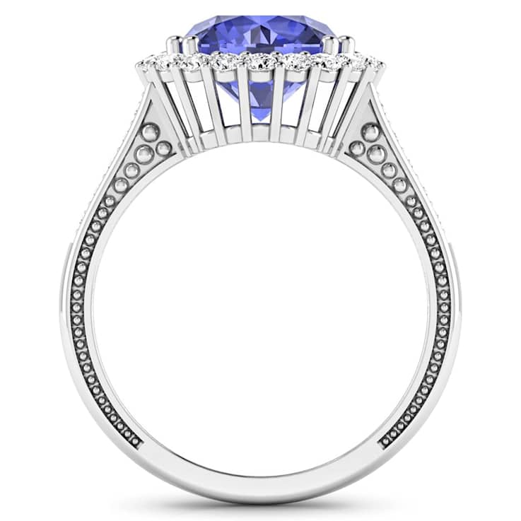 Round Violet Tanzanite and Diamond 14K White Gold Halo Ring 3.11 ctw