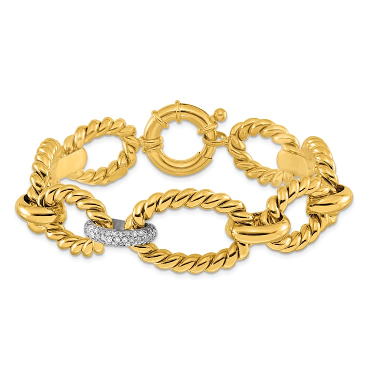 14K Yellow Gold with White Rhodium Diamond Twisted Oval 8-inch Bracelet 0.46ctw