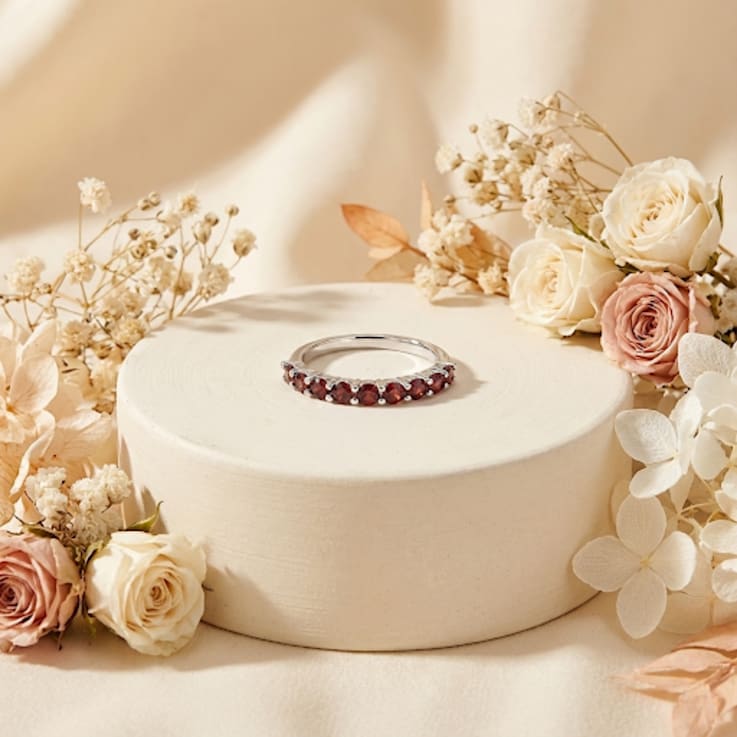 Garnet Stackable Band Ring In Sterling Silver