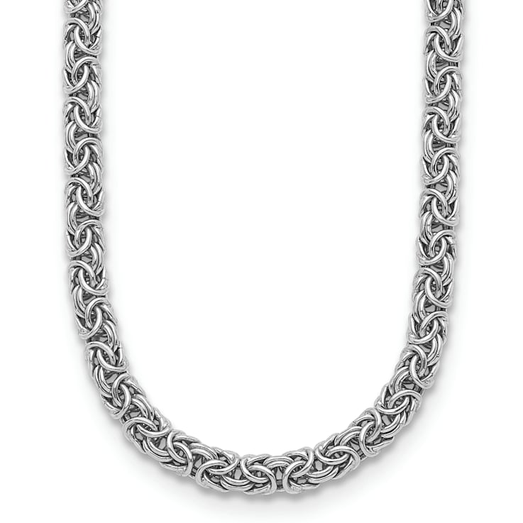 Rhodium Over Sterling Silver 7.5mm Hollow Byzantine 18 inch Necklace