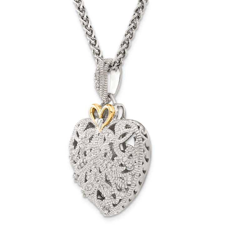 Sterling Silver Antiqued with 14K Accent Diamond Vintage Necklace