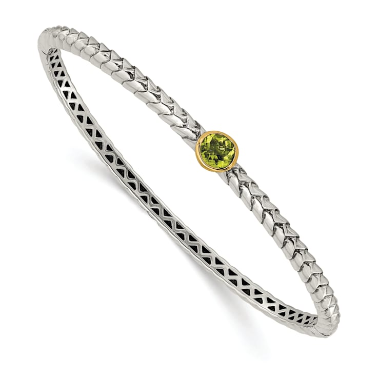 Sterling Silver with 14K Gold Over Sterling Silver Accent Oxidized
Peridot Bangle Bracelet