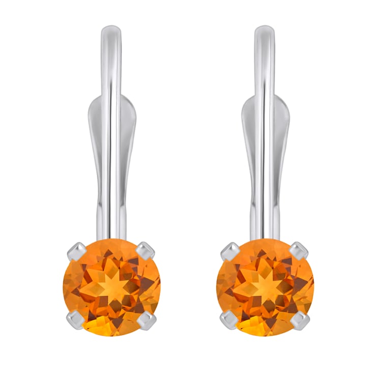 4mm Round Citrine Rhodium Over 14k White Gold Drop Earrings