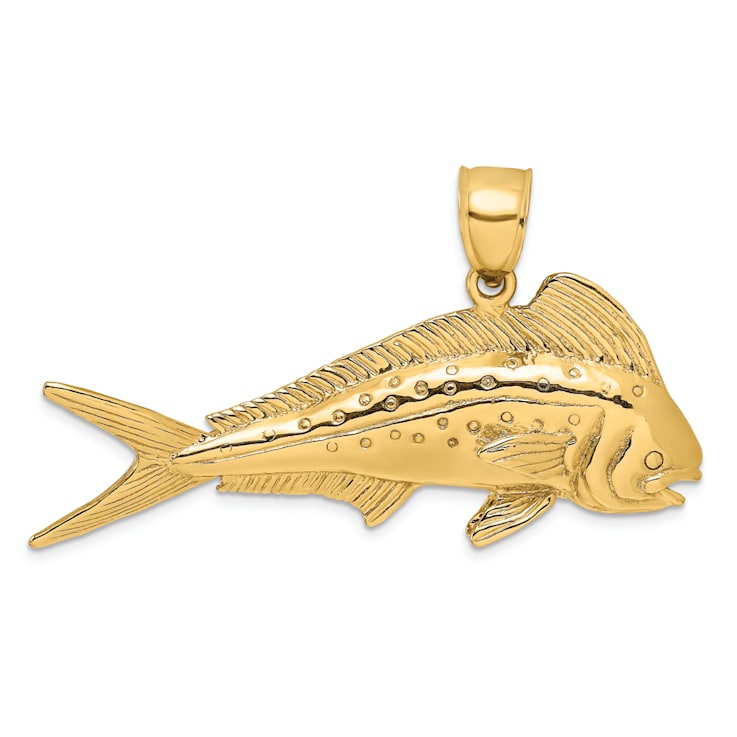 14k Yellow Gold 3D Textured Female Dorado (Mahi-Mahi) Charm