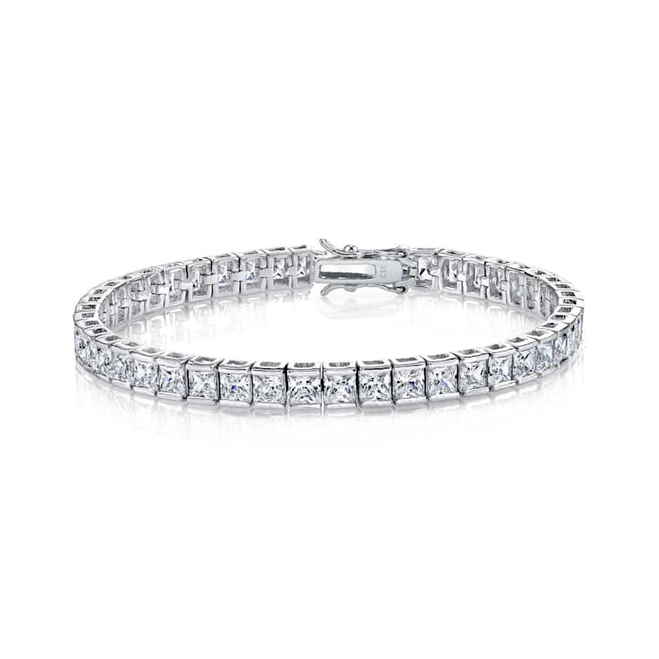 CZ Channel-Set Tennis Bracelet In White Rhodium Over Brass