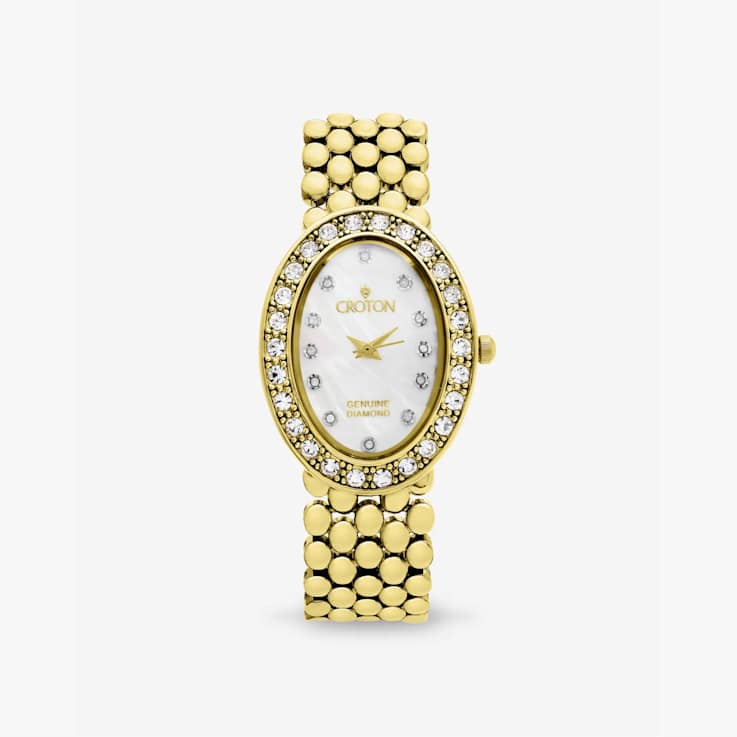 Croton The Valissa Gold Tone Oval Mother Of Pearl Dial Watch with
Diamond Markers
