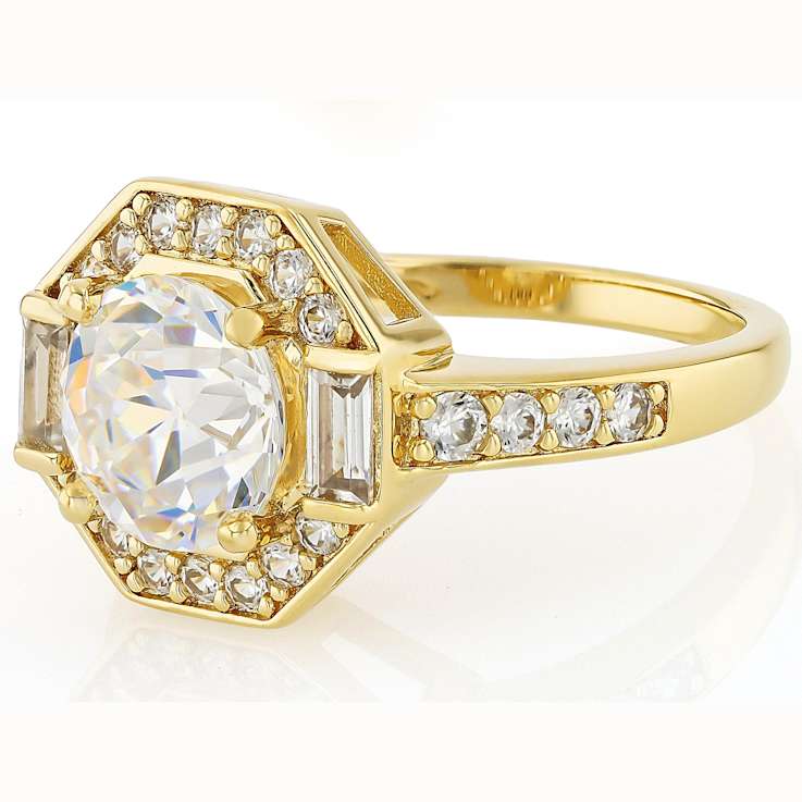 Diamond Simulant Old European Cut And White Zircon Ring In 18K Gold Over
Sterling Silver 3.28ctw