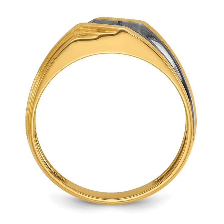10K Yellow Gold with Black Rhodium Men's Polished and Grooved Diamond
Ring 0.15ctw