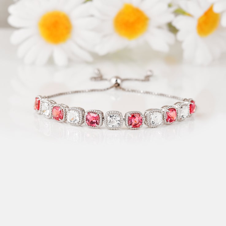 Peach Orange Lab Created Padparadscha and White Sapphire Orange Bracelet
for women
