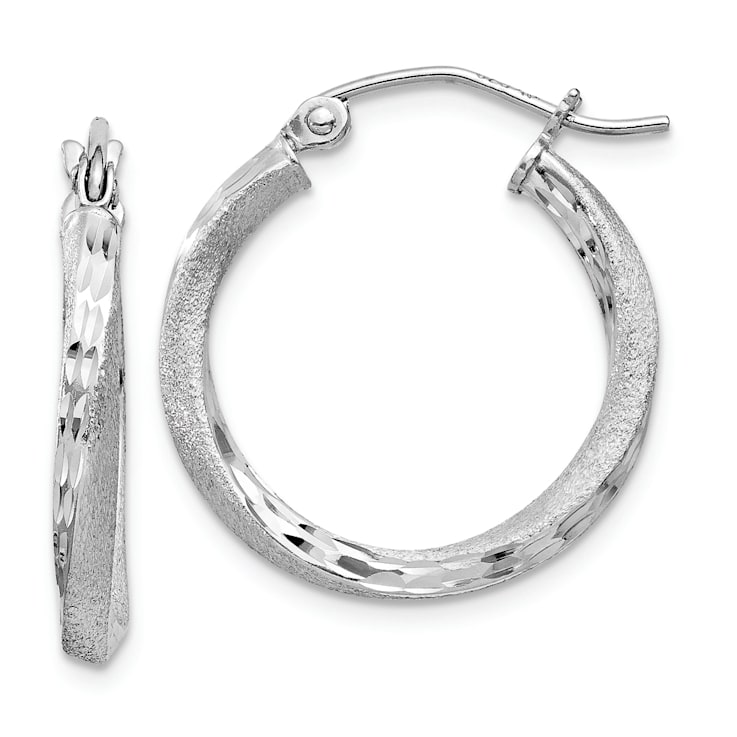 Rhodium Over Sterling Silver Satin Diamond-cut 2.5x20mm Twisted Hoop Earrings