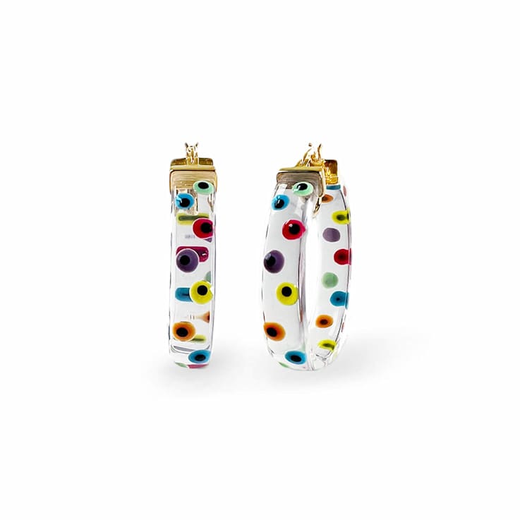 14K Yellow Gold Over Sterling Silver Acrylic and Hand Painted Enamel
Flat Illusion Hoops in Evil Eye