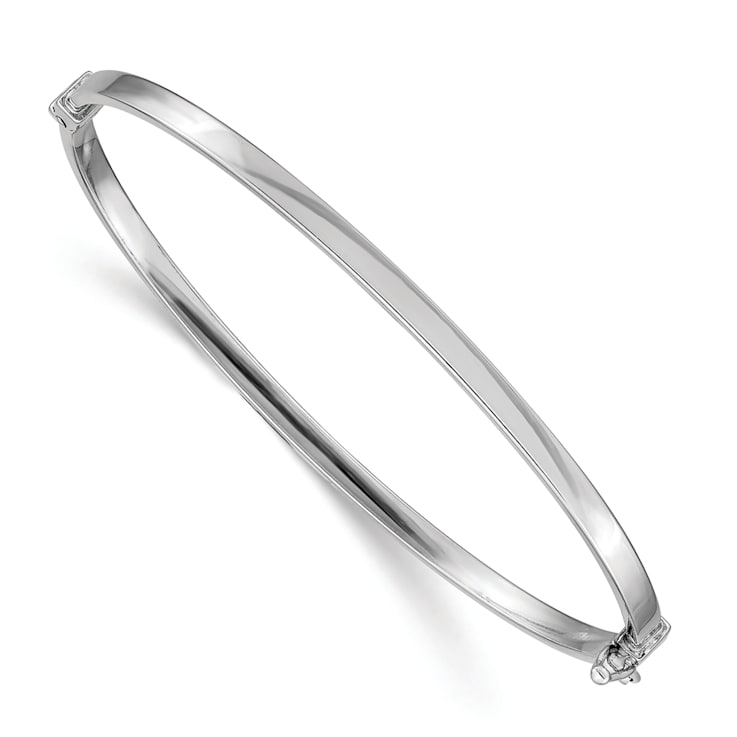 Rhodium Over 14K White Gold Polished Hinged Bangle Bracelet