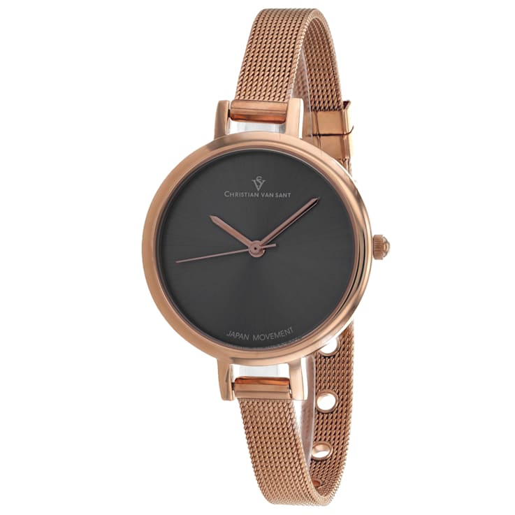 Christian Van Sant Women's Grace Gray Dial, Rose Stainless Steel Watch